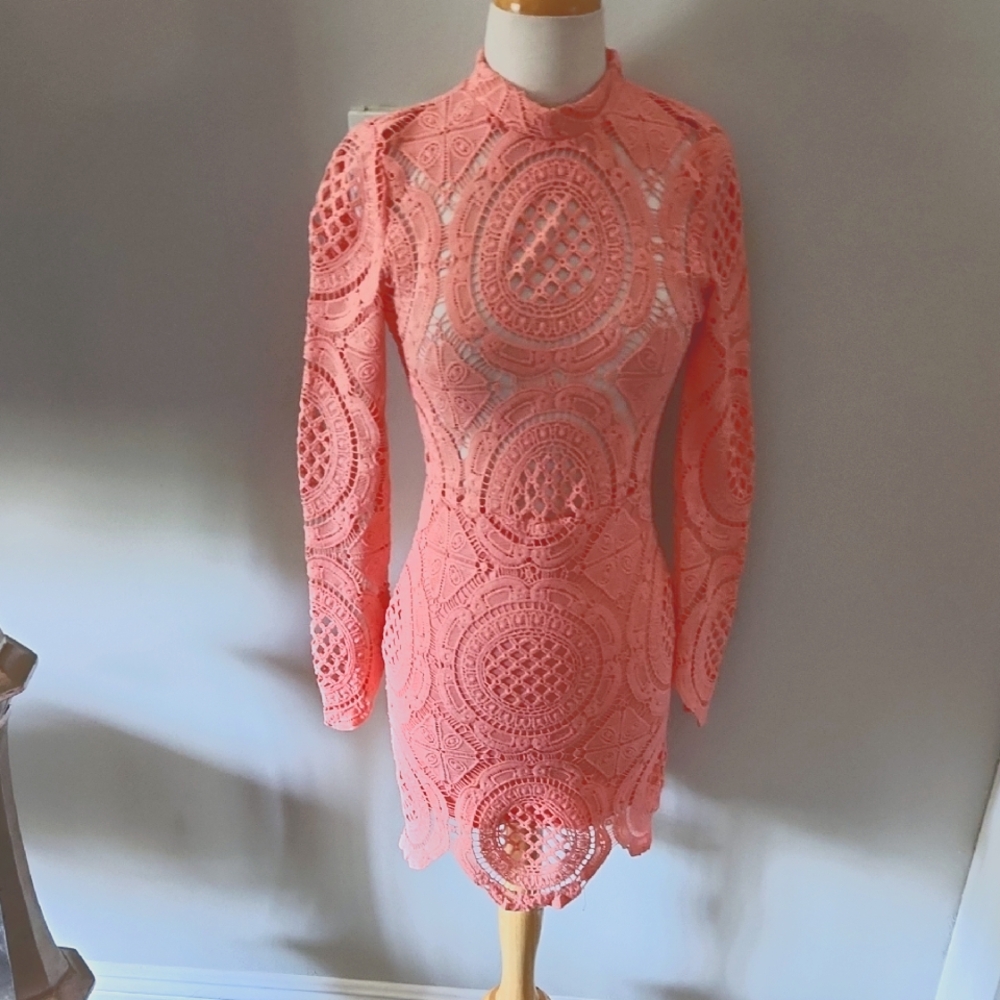 Elegant Coral Lace Dress
